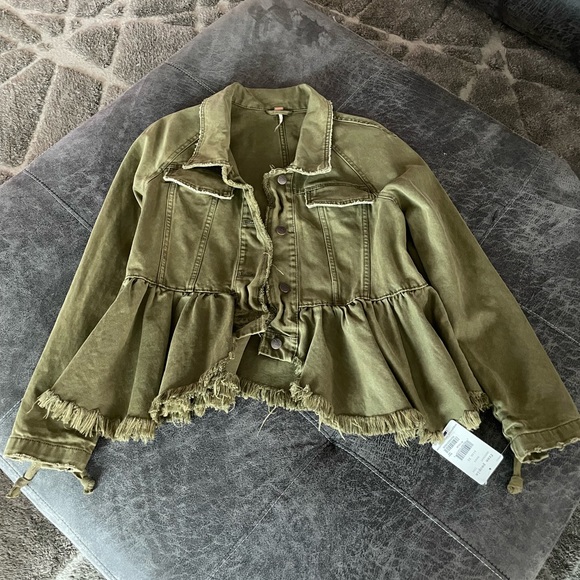 Free People Willlow Cotton Denim Jacket Moss XS - Picture 3 of 7